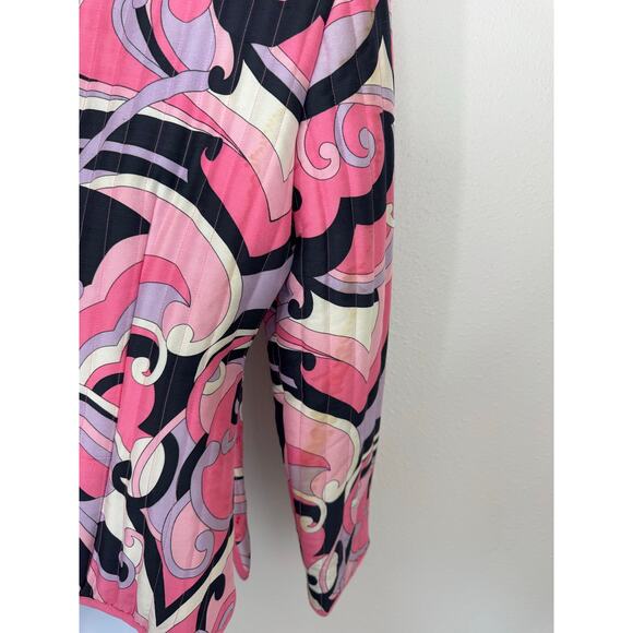 Anne Carson Silk Quilted Jacket Pink Abstract Print Sequin Detail Size L - Picture 8 of 8